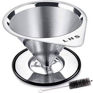 lot 66945 image: LHS Pour Over Coffee Dripper Stainless Steel Coffee Filter Metal Cone Filter Paperless Reusable Coffee Filter Single Cup Coffee Maker 1-2 Cup With Non-slip Cup Stand and Cleaning Brush