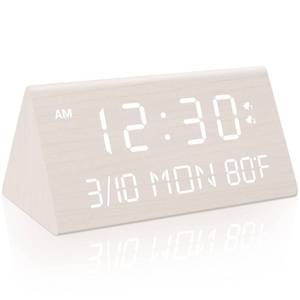 lot 67009 image: Kogonee Wooden Digital Alarm Clock, 0-100% Dimmer, 2 Alarm Settings, WeekdayEveryday Mode, 9 Mins Snooze, 1224H, Temperature and Date Display for Office, Travel, Bedroom Alarm Clock (White)