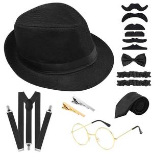 lot 67732 image: PLULON 12 Pieces 1920s Men Costume Accessories Set Roaring Retro Gangster Costume, Hat