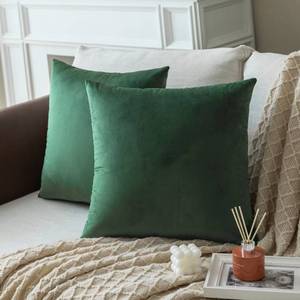 lot 67739 image: Colormz Set of 2 Hunter Green Colored Solid Velvet Throw Pillow Covers, Cozy Soft Accent Pillow Cases for Sofa Couch Bed and Living Room - 18x18