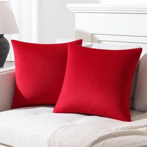 lot 67742 image: Mixhug Set of 2 Cozy Velvet Square Decorative Throw Pillow Covers for Couch and Bed, Red, 18 x 18 Inches