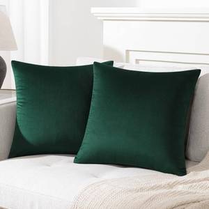 lot 67746 image: Mixhug Set of 2 Cozy Velvet Square Decorative Throw Pillow Covers for Couch and Bed, Dark Green, 18 x 18 Inches
