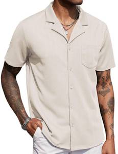 lot 67753 image: COOFANDY Mens Button Up Textured Summer Shirts Slim fit Beach Cuban Guayabera Camp Shirts Beige