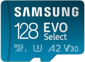 lot 67759 image: SAMSUNG EVO Select Micro SD-Memory-Card  Adapter, 128GB microSDXC 130MBs Full HD & 4K UHD, UHS-I, U3, A2, V30, Expanded Storage for Android Smartphones, Tablets, Nintendo-Switch (MB-ME128KAAM)
