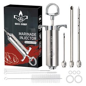 lot 67775 image: Grill Bump Meat Injector Syringe Kit with 3 Professional Marinade Injector Needles for BBQ Grill Smoker, Turkey and Brisket 2-oz Large Capacity, Including Paper User Manual, Recipe E-Book (PDF)
