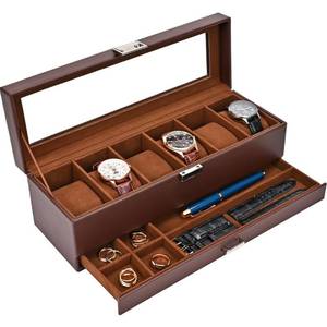 lot 68228 image: ProCase Watch Box Organizer for Men, 6 Slot Watch Display Case with Drawer, Valentines Gift Mens Watch Holder Watch Case for Men, 6 Watch Box 2-layer Jewelry and Watch Storage Case -Espresso