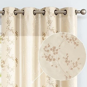 lot 68230 image: jinchan Curtains Luxury Faux Silk Floral Embroidered Grommet Curtains with Lined for Bedroom 96 inches Long Embroidery Curtain for Living Room, 2 Panels, Light Golden