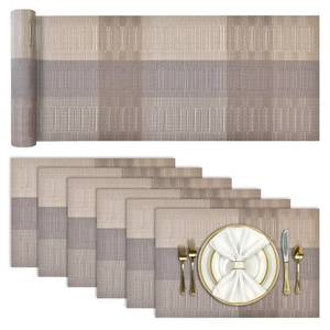 lot 68236 image: Aofmee Table Runner and Placemats Set of 6 Washable, Heat Resistant Place Mats with Table Runner, Woven Vinyl Table Placemats for Dining Table, Stain Resistant Kitchen Table Mats Sets, Easy to Clean