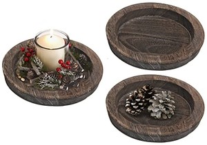 lot 68257 image: Vixdonos Rustic Wooden Tray Farmhouse Decorative Plate Round Pillar Candle Holder Tray for Table Centerpiece