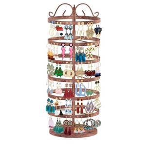 lot 68260 image: iDavosic.ly 6 Tier Metal Rotating Earring Holder Organizer, 264 Holes Earring Storage Display Tower Rack, Adjustable Earring Tree Organizer for Women Girl (Bronze)