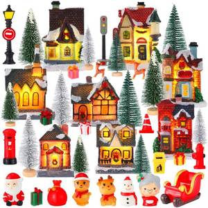 lot 68268 image: Liliful 40 Pcs Christmas Village Sets Lighted LED Christmas Village Houses with Figurines Resin Xmas Scene Figurines Christmas Collectible Buildings Miniature Christmas Town Scene Desktop Decor