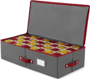 lot 68270 image: ZOBER Christmas Ornament Storage Box - Stores 64 Ornaments WDividers - 600D Oxford Fabric Christmas Ornament Storage Containers - 3 Inch Cube Compartments