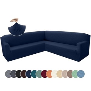 lot 68696 image: ROFASVCO Sectional Couch Covers L Shape Jacquard Fleece Corner Sofa Cover Stretch Soft U Shaped Sectional Slipcovers Universal Sofa Slip Covers Furniture Protector for Dogs Pets (Navy Blue, Small)