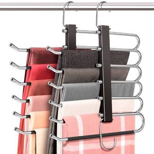 lot 68704 image: HUITEM Space Saving 6 Tier Pant Hangers, Anti-Slip, Stainless Steel, 2 Pack, Black