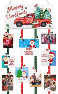 lot 68712 image: AKEROCK Clip Photo Holders for Christmas Cards, Merry Christmas Picture Frame, Wooden Hanging Christmas Card Holder Wall Display with 30 Clothespins for Christmas Wall Door Window Home Decor - Brown