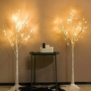 lot 68715 image: 2-Pack 4FT Lighted Birch Tree (Higher Size & Floor Standing), Birch Christmas Tree for Indoor & Outdoor, Warm White 96 LED Birch Tree Lights for Outdoor Christmas Decorations Indoor Home Thanksgiving