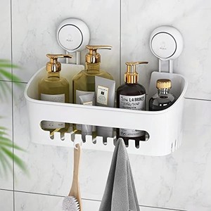 lot 68716 image: LEVERLOC Shower Caddy Suction Cup Shower Shelf Suction Shower Basket Removable Powerful Shower Organizer Max Hold 22lbs Suction Bathroom Caddy Waterproof Shower Storage - White