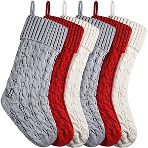 lot 68718 image: Christmas Stockings Cable Knit Xmas Stockings 18 Inches Large Fireplace Stockings for Family Holiday Christmas Decoration (Burgundy,Ivory,Gray, 6)