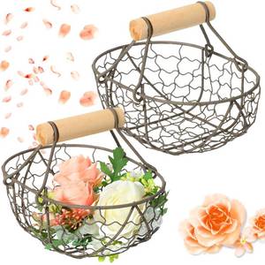 lot 68724 image: Hoolerry 2 Pcs Wedding Flower Girl Baskets Small Rustic Flower Basket Wedding Metal Basket with Handle Tiny Petal Basket for Flower Girl Kid Wedding Home Decor, 7.09 x 4.72 x 4.92 Inch (Gold)