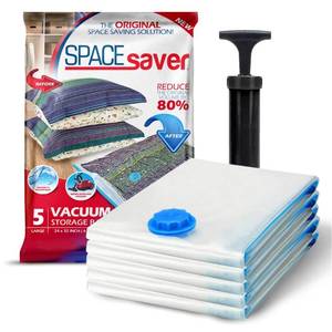 lot 68731 image: Spacesaver Vacuum Storage Bags (Large 5 Pack) Save 80% on Clothes Storage Space - Vacuum Sealer Bags for Comforters, Blankets, Bedding, Clothing - Compression Seal for Closet Storage. Pump for Travel.