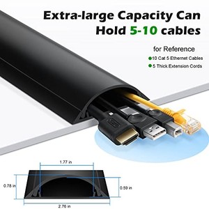 lot 68742 image: 34in Cord Cover Floor, Large Capacity Floor Cable Cover, Hard PVC Cord Hider Floor, Floor Wire Cover for Cable Management Floor, Cable Floor Cover Black, 2X L17in, Cord Cavity - 1.77(W) x 0.59(H)