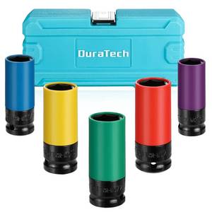 lot 68743 image: DURATECH 12 Wheel Protector Impact Socket Set, Lug Nut Sockets With Non-Marring Protective Sleeve, 15 17 19 21 22 mm Metric Sockets, CR-MO Alloy, Color-Coded, Great Gifts