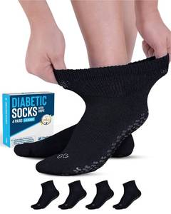 lot 68745 image: Diabetic Socks with Grips for Women and Men - 4 Pair  Black  Neuropathy Socks for Men  Non Skid Socks for Men  Diabetic Ankle Socks for Men  Diabetic Socks for Men 9-12