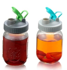 lot 68755 image: 2 Pack Regular Mouth Flip Cap Mason Jar Lids for Ball Mason Jars, with Airtight Seal & Leak-proof, Easy Pouring Spout, Food-Grade Plastic & BPA free, Dishwasher Safe (Jars not Included)