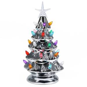 lot 68756 image: Sunnyglade 11 Ceramic Christmas Tree Tabletop Christmas Tree Lights with 28 Multicolored Lights and 1 Star Toppers for Table Top Desk Classic Series Christmas Decoration (Silver)