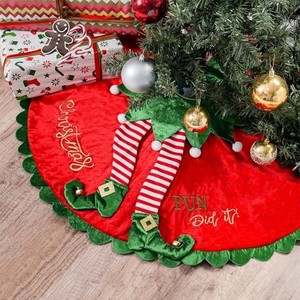 lot 68766 image: Christmas Elf Tree Skirts, 60 Inch Red Tree Skirts with Candy Striped Legs for Holiday Party Decor, Christmas Tree Mat Indoor, Large Tree Skirts Xmas Decoration��