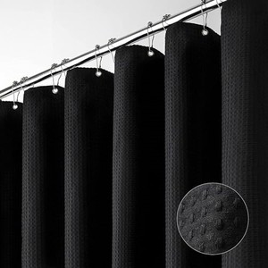 lot 69702 image: Dynamene Extra Long Shower Curtain,96 Inch Long Waffle Weave Heavy Duty Thick Cloth Bathroom Shower Curtain, Neutral Weighted Hotel Bath Curtain Set with 12 Plastic Hooks,72x96,Black