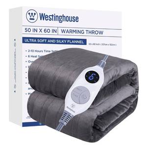 lot 69703 image: Westinghouse Heated Throw, Super Cozy Soft Flannel 50 x 60 Electric Blanket Throw with 6 Fast Heating Levels & 2-10 Auto-Off, Machine Washable, ETL&FCC Certification, Home Office Use, Charcoal