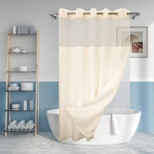 lot 69720 image: No Hook Slub Textured Shower Curtain with Snap-in PEVA Liner Set - 71 x 74(72), Hotel Style Cream Shower Curtain with Sheer Top Window, Water Repellent, Sand, W71xH72