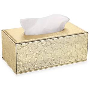 lot 69737 image: Sumnacon Rectangular Tissue Box Cover - Stylish Tissue Box Holder with Magnetic Bottom, Decorative Tissue Box for Vanity Dresser Night Stand Table Countertop (Gold, Medium)