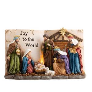 lot 69742 image: Valery Madelyn Pre-Lit Christmas Nativity Figurines with Lights, Large Holy Family Nativity Scenes Resin Manger for Xmas Indoor Home Table Fireplace Holiday Decorations, 10.5 Inch Tall