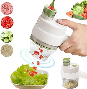 lot 69751 image: Waterproof Cordless 4-in-1 Electric Vegetable Slicer Set Handheld Chopper Crushed Garlic Chopper Food Slicer and Blender Multifunctional Vegetable Slicer (1500, Millivolts) (1300, Microvolts)