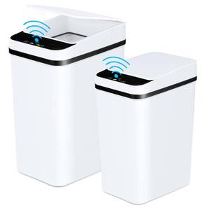 lot 69753 image: Anborry Bathroom Trash Cans with Lid 2 Pack Touchless Automatic Motion Sensor 2.2 Gal & 4 Gal Small Garbage Can, Smart Electric Narrow Waterproof Garbage Bin for Bedroom Office Kitchen (White)