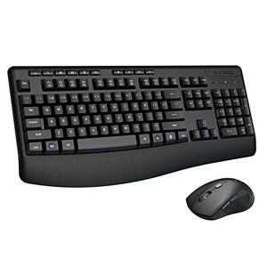 lot 69760 image: Wireless Keyboard and Mouse Combo, E-YOOSO 2.4GHz Full-Sized Ergonomic Wireless Keyboard with Wrist Rest, 3 DPI Adjustable and 6 Buttons Cordless USB Mouse for Computer, Laptop, PC, Windows (Black)
