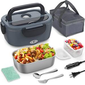 lot 69761 image: Vingud Electric Lunch Box Food Heater, 3 in 1 Portable Heating Lunch Box for Work CarTruck, Heated Lunch Boxes for Adults with 1.5L Removable Stainless Steel Container, 110V 24V 12V, 80W-60W