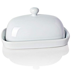 lot 69763 image: Sweejar Ceramics Butter Dish with Lid, Butter Keeper Container, EastWest Coast Butter, 7 inches (White)