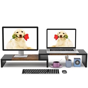 lot 69764 image: WESTREE Dual Monitor Stand - Riser 2 Shelf Computer with Adjustable Length and Angle, Stands for Monitors, Desktop Organizer PC, Computer, Laptop
