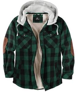 lot 69765 image: SCODI Mens Flannel Shirt Jacket Fleece Lined Plaid Coat Full Zip Up Hoodie Winter Outwear 02-Green L