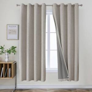 lot 69772 image: Joydeco 100% Blackout Linen Curtains 72 Inches Long 2 Panels, Thermal Insulated Burlap Curtain & Drapes, Grommet Room Darkening Textured Curtains for Bedroom Living Room (42x72 inch,Greyish White)