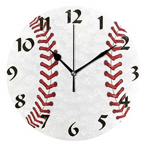 lot 69773 image: Cute Arabic Numeral Design Baseball Silent Non Ticking Round Wall Clock Battery Operated Vintage Design Oil Painting Home Office School Decor Dual Use Art Clock 9.45 Inch