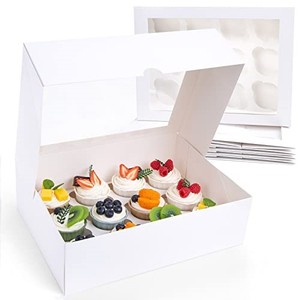 lot 69776 image: VGOODALL 6PCS White Cupcake Container, 12 Count with Window Boxes Holding 72 Pastry Box for Birthday Holiday Party Bakery Supplies 13.2x9.8x4