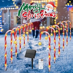 lot 69779 image: Christmas Decorations Outside, 12 Pack 21 SOLLUCIS Solar Candy Cane Lights Christmas Decorations Outdoor with 8 Modes and 144 Bright LED, Waterproof Xmas Decorations for Outdoor Yard Garden Pathway