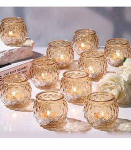 lot 69782 image: Gold Votive Candle Holders Set of 24- Round Glass Candle Holders Bulk for Table Centerpiece, Tea Lights Candle Holders for Wedding Shower