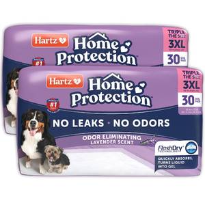 lot 60250 image: Hartz Home Protection Lavender Scented Dog Pads, 3XL 60 Count, Super Absorbent & Wont Leak, Odor Eliminating