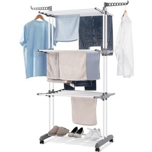 lot 60253 image: TOOLF Clothes Drying Rack, 4-Tier Foldable Drying Rack Clothing, Laundry Drying Rack with Foldable Wings, Garment Dryer Stand, Grey