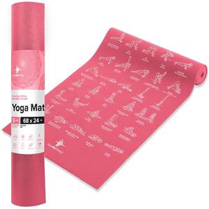 lot 60262 image: NewMe Fitness Yoga Mat for Women and Men - Large, 5mm Thick, 68 Inch Long, Non Slip Exercise Mats w 70 Printed Yoga Poses for Pilates, Workout and Stretching - Home and Gym Essentials - Pink